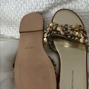 Zara Women's Gold and Tan Embellished Sandals